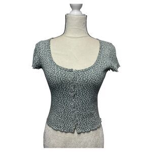 Brandy Melville Floral Button Up Crop Top One Size